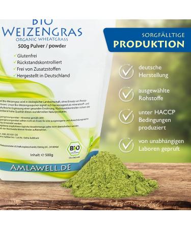  Amlawell DE- KO-042 Organic Wheat Grass Powder Vegan Superfood with Vital Substances Made in Germany 500 g Pack - Buy Online on GoSupps.com