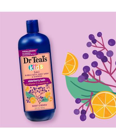 Dr Teal's Kids 3-in-1 Elderberry Bath: Bubble Bath Body Wash & Shampoo 20 fl oz. & Kids 3-in-1 Sleep Bath: Bubble Bath Body Wash & Shampoo with Melatonin & Essential Oil 20 fl oz (Pack of 3) - Buy Online on GoSupps.com