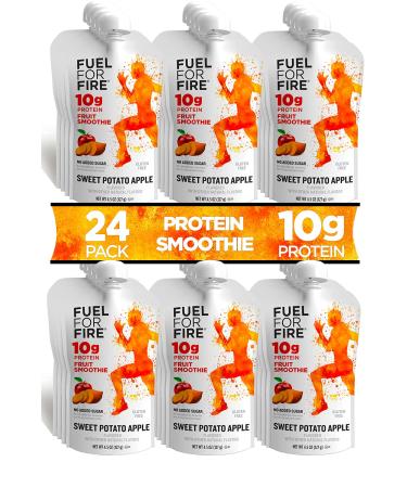 Fuel for Fire Protein Smoothie Pouch - Sweet Potato Apple (24-Pack) | Healthy Snack & Recovery | No Sugar Added Dietitian Approved | Functional Fruit Smoothies | Gluten Free Kosher (4.5oz pouches) 4.5 Ounce (Pack of 24)