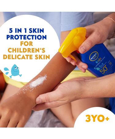 NIVEA SUN Kids Protect & Care SPF 50+ Trigger Spray (270ml) Water-Resistant Sunscreen Spray Sun Cream for Children Provides Instant and Effective UVA + UVB Protection - Buy Online on GoSupps.com