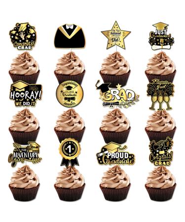 24 Pcs Graduation Cupcake Toppers Gold and Black Cupcake Toppers Graduation Cake Toppers Congrats Graduation Done Cupcake Decorations for 2024 Graduation Party Cake Decorations