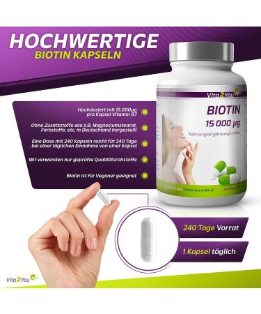Buy Vita2You Biotin 15 000 mcg - 240 Capsules | Premium Vitamin B7 for Skin & Hair | Made in Germany - International Shipping Available - Buy Online on GoSupps.com