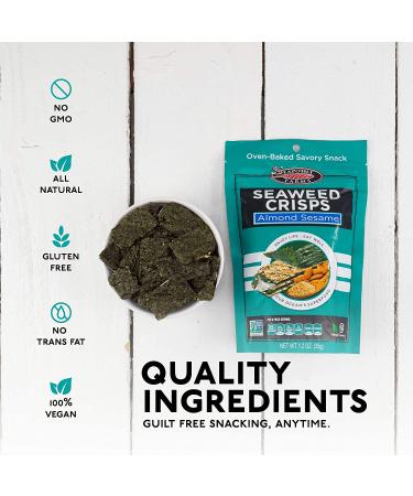 Seapoint Farms Seaweed Crisps Almond Sesame 1.2 oz. (Pack of 12) | Vegan, Gluten-Free, Kosher, Non-GMO Healthy Snack - Buy Online on GoSupps.com