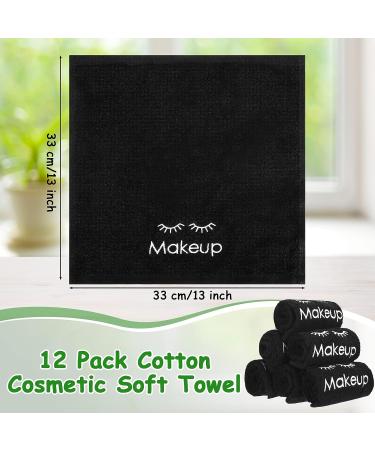 Cute Style 12pc Black Cotton Makeup Towels 13x13 Inches - Reusable Facial Cleansing Wash Cloths for Women - Absorbent Makeup Remover Towels - Buy Online on GoSupps.com