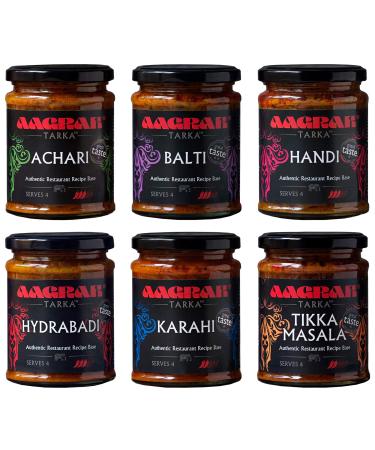 Aagrah Aagrah Tarka - Indian Curry Sauces - Mixed Selection - Karahi Achari Hydrabadi Balti Tikka Masala Handi - Authentic Restaurant Recipes - 6 x 270g - Each Jar Serves 3-4