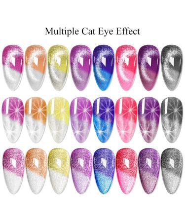 Supwee 2-in-1 Color Changing Cat Eye Gel Polish Set | Crystal Cat Eye Nail Gel Polish with Holographic Glitter | 8 Color Set - 7ml - Buy Online on GoSupps.com