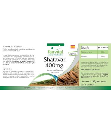 Fairvital Shatavari 400mg Capsules - Vegan - High Dosage - 180 Count - Asparagus Racemosus - Buy Online on GoSupps.com