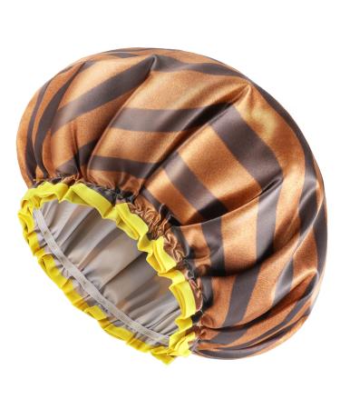 Large Shower Cap for Men and Women Oversized Waterproof Shower Cap Reusable Washable Golden Stripes Fashionable Shower Cap X-Large Pack of 1 By mikimini X-Large (Pack of 1) Golden