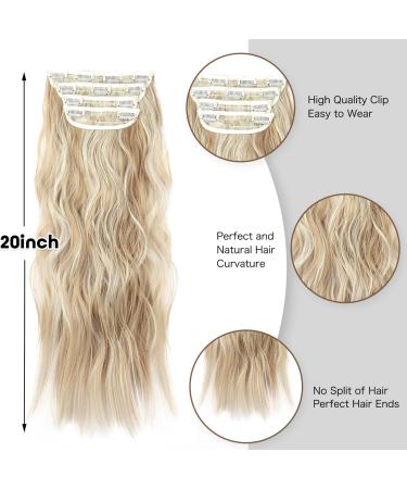 20 Curly Blonde Clip in Hair Extensions - 4Pcs Soft Synthetic Wavy Hair Pieces for Women - Dark Golden Mix Beige Blonde Color - Buy Online on GoSupps.com