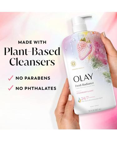 Olay Body Wash for Women Fresh Radiance 24/7 Skin-Loving Freshness Visibly Radiant Plant Based Cleansers Vitamin B3 & Antioxidant Blend For All Skin Types Strawberry & Mint Scent 29 fl oz - Buy Online on GoSupps.com