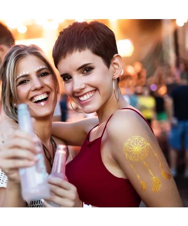 8 Sheets Metallic Temporary Tattoos for Women Teens Girls - Gold Silver Glitter Shimmer Designs - 100+ Color Flash Waterproof Tattoo Stickers - Caicos - Buy Online on GoSupps.com