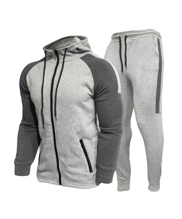 Hanxiulin jogging suit men's sports clothing fashionable sports suit pants jacket set jogging pants with hooded jogger sports pants and training jacket XL A
