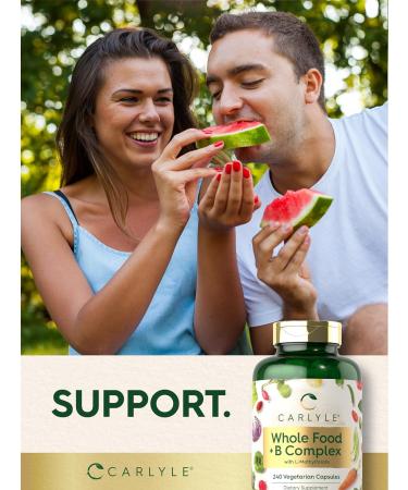 Carlyle Vitamin B Complex Whole Foods Blend | 240 Capsules | Daily Multivitamin for Men and Women | with B1 B2 B6 B12 Folate Niacin and L-Methylfolate | Non-GMO & Vegetarian Supplement - Buy Online on GoSupps.com