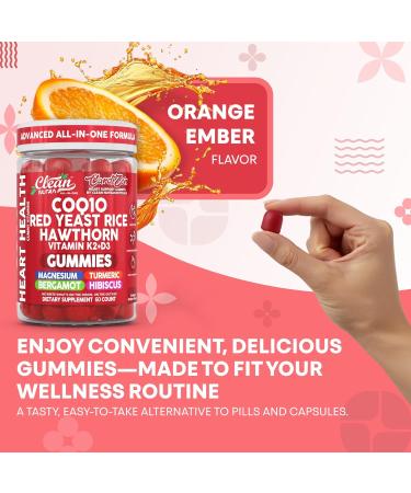 Clean Nutra CoQ10 Gummies Red Yeast Rice Hawthorn K2 Vitamin Supplement Magnesium Glycinate Turmeric Citrus Bergamot Hibiscus VIT D K Fenugreek Garlic Supplements Heart Support Gummy 60ct - Buy Online on GoSupps.com