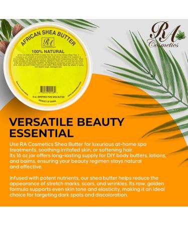 RA Cosmetics 100% Pure African Shea Butter, Golden - Unrefined, Raw African Luxury Head-to-Toe Moisture Miracle for Radiant Skin and Luscious Hair - Sourced from Ghana - 16 oz Jar - Buy Online on GoSupps.com