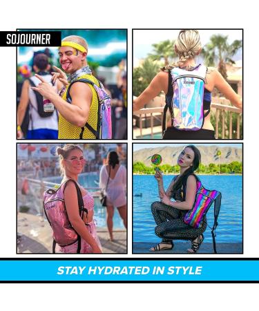 Sojourner Hydration Pack - 2L Hydration Bladder for Festival, Hiking, Biking - Silver Holographic - Buy Online on GoSupps.com