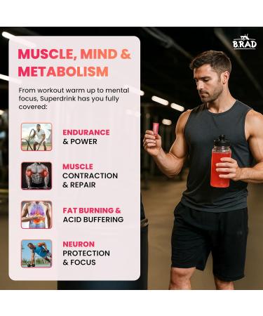 B.rad Superdrink Sugar-Free Electrolyte & Hydration Powder w/Creatine | Plus Brain & Recovery Boosters | 30 Jumbo Single-Serving Packets of 11.5g | Light Natural Strawberry Lemonade Flavor Strawberry Lemonade 11.5 Ounce (P  - Buy Online on GoSupps.com