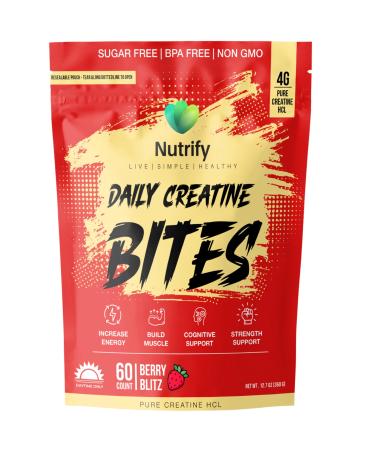 Nutrify Daily Creatine Gummies for Women and Men - 4g Creatine Monohydrate per Serving for Muscle Growth & Recovery - Sugar-Free Low-Calorie with Vitamin B12 for Energy Boost -Strawberry