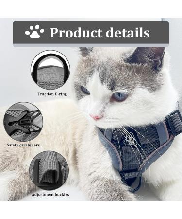 Fineasy Adjustable Cat Dishes & Leash Set - Outbreak-Proof Harness for Cats & Kittens - Gray Medium - Buy Online on GoSupps.com