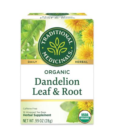 Organic Dandelion Leaf & Root Herbal Tea - Caffeine Free, 16 Wrapped Bags | Traditional Medicinals - Buy Online on GoSupps.com