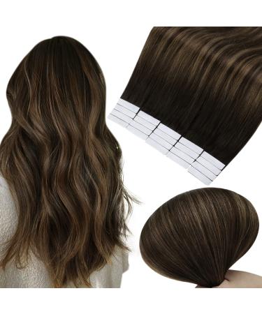 Full Shine Tape in Extensions 16 Inch Invisible Hair Extensions Human Hair Color 2 Brown Fading to 8 Ash Brown and 2 Glue on Hair Extension 50 Gram 20 Pcs 16 Inch # R-2/8/2
