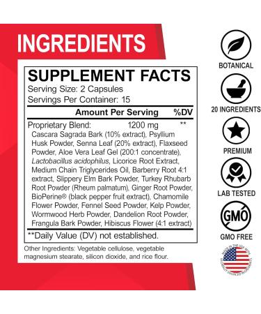 Colon Cleanser Detox Supplement Capsules - 15 Day Colon Cleanse Pills & Probiotic Natural Herbal Cleansing - Daily Bowel Movement Supplements for Intestinal Stomach Bloating Digestive Gut Support - Buy Online on GoSupps.com