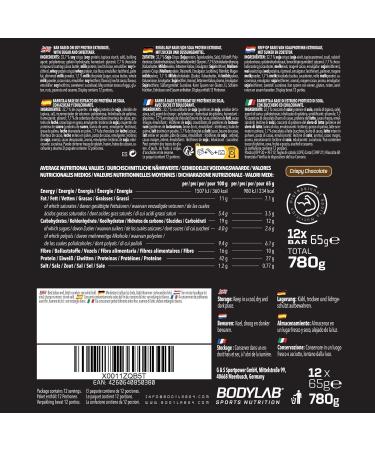 BODYLAB24 Crispy Chocolate Protein Bar - High-Quality Low Carb & Low Fat - 12 x 65g Pack for Fitness & Nutrition - Buy Online on GoSupps.com