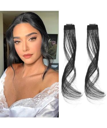 FLUFYMOOZ Side Air Bangs 2PCS Clip in Bangs Front Side Bangs Set Long Temples  Bangs Hair Clip on Fringe Bangs with Temples Synthetic Long Dragon beard Bangs Hair 12 inch (Natural Black) 12 Inch Natural Black