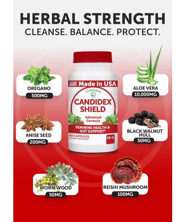 Lunakai USA Manufactured Candida Cleanse Detox for Women & Men 11-in-1 Gut Cleanse & Candida Support with Caprylic Acid for Daily Yeast Balance 60ct Single Bottle - Buy Online on GoSupps.com