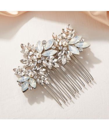 AW BRIDAL Opal Crystal Hair Comb Bridal Hair Pieces Retro Bridal Hair Clips Wedding Hair Accessories for Brides and Bridesmaids (Silver)