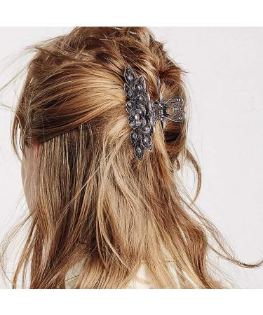 Fancy Hair Claw Jaw Clip Pin | Vintage Rhinestone Crystal Flowers Barrette for Women | White & Silver | Pack of 1 - Buy Online on GoSupps.com