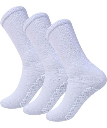 Diamond Star Anti Skid Non Slip Gripper Socks 6 Pack Grey - Size 10-13 - Diabetic & Hospital Crew Socks for Men and Women - Buy Online on GoSupps.com
