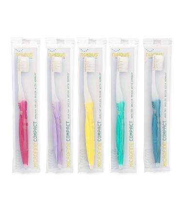 Nimbus Extra Soft Toothbrushes (Compact Size Head) Periodontist Design Tapered Bristles for Sensitive Teeth and Receding Gums, Individually Wrapped Plaque Remover Toothbrush (5 Pack, Colors May Vary)