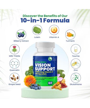 Vision Support Eye Vitamins for Macular Health | Supplements with Lutein Zinc Vitamin A & Bilberry | Areds 2 Formula for Red & Dry Eyes Sight Care (1 Bottle 60 Capsules) 60 Count (Pack of 1) - Buy Online on GoSupps.com