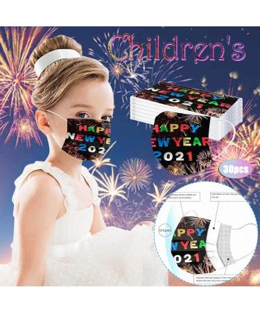 BEUU 30PCS 2021 Happy New Year Disposable_Face_Mack for Kids 3-ply Non-Woven Fabric with Elastic Earloops Fireworks Camouflage Face Bandanas for Children Boys and Girls Face Balaclava - Buy Online on GoSupps.com