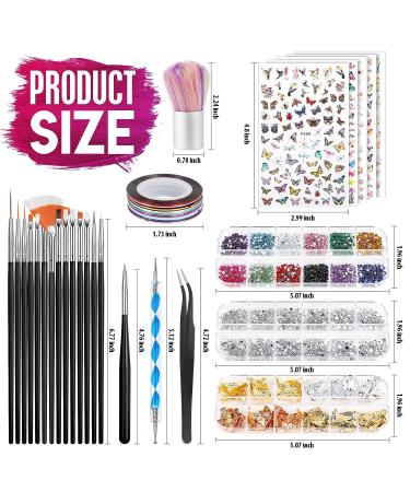 Nail Art Brushes, Dotting Tools & Design Kit with Butterfly Brush, Stickers, Foil & Rhinestones - Buy Online on GoSupps.com