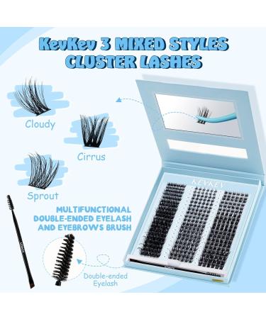 KevKev 360 Pcs Mixed Styles Cluster Lashes with Dual-side Brush and Mirror Lash Book - D-Mix (8-16mm) Thin Band & Soft Lashes - Cloudy Cirrus Sprout - Buy Online on GoSupps.com