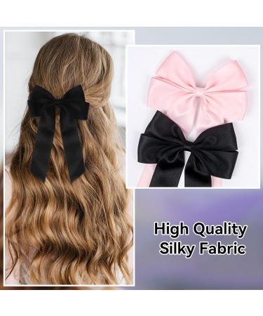 2 Pack Bow Hair Clips Black Hair Bows for Women Girls Large Bow Clips Hair Barrette Hair Accessories(Black Pink) - Buy Online on GoSupps.com