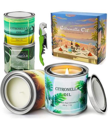 4 Pack Citronella Candles Outdoor, 28 Oz 200 Hours Long Lasting Large Citronella Candles, Scented Candle Set with Fresh Citronella Oil and Natural Soy Wax for Camping, Garden, Patio, Yard, Balcony