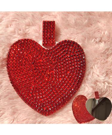 REABHPY Unbreakable Diamond Compact Mirror Stainless Steel Makeup Mirror Heart-Shaped Blingbling Pocket Travel Small Purse Size Mirror for Women Girls Girlfriends Gift (Red)