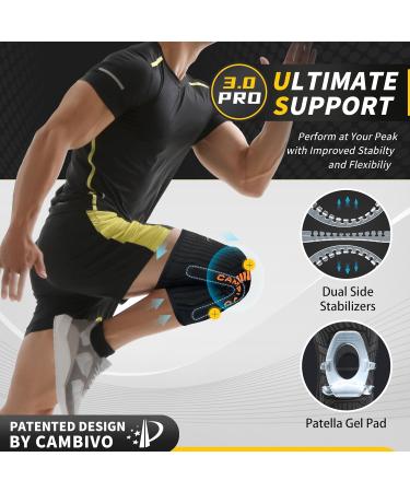 Buy Cambivo Knee Brace for Men & Women - 2 Pieces Compression Support with Side Stabilizers & Gel Pad for Arthritis Pain Relief Running & Volleyball - XXL Black/Yellow - Buy Online on GoSupps.com