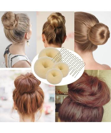 Hair Donut Bun Maker Set - 4 Pcs with 10 Hair Pins, 2 Sizes Doughnut Hair Bun Shaper for Chignon Style - Beige Hair Accessories for Girls and Kids - Buy Online on GoSupps.com