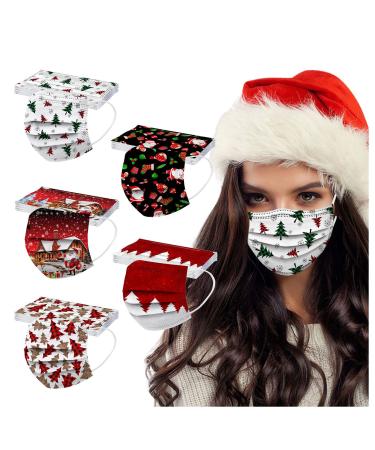 TT- 50 pieces Mundsprung Bunt adult disposable masks 3-layer dust protection breathable mask mouth-nose protection with Christmas