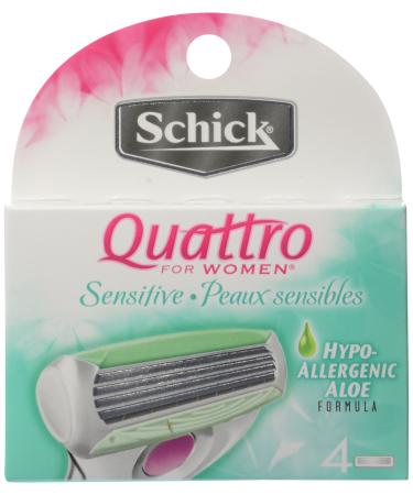 Schick Quattro Sensitive Cartridge Refills, Women Sensitive Refill Cartridges, Hypo Allergenic Aloe Formula - 4 Refill Cartridges