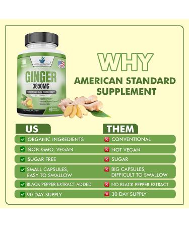 Organic Ginger Root Capsules 3850mg - Immune Support Supplement with Ginger Powder for Digestive Health - 90 Veg Capsules - Buy Online on GoSupps.com