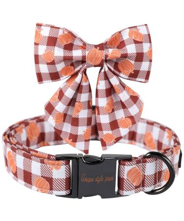 Unique Style Paws Halloween dog collar pumpkin dog collar fly collar for young girls dogs fly neck band with metal buckle M neck 13.5-22in m b: pumpkin with brown grille