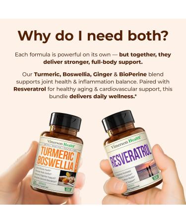 Boswellia Turmeric Curcumin Supplement + Resveratrol Japanese Knotweed Capsules Bundle for Healthy Aging Joint & Cardiovascular Support with Ginger Root Organic Tumeric Powder Green Tea Extract - Buy Online on GoSupps.com