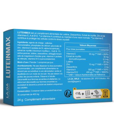 Eye Supplement- Contains Lutein Zeaxanthin Zinc Blueberry Extract and Vitamin A E and B12 - Eye Strain Maculopathy Dry and Tired Eyes - 60 Tablets - Buy Online on GoSupps.com
