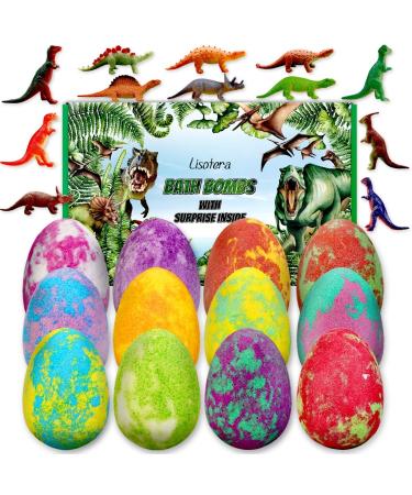 Easter Eggs Bath Bombs for Kids with Toys Inside for Girls Boys - Surprise 12 Set Dinosaur Bubble Bath Fizzies  Gentle & Kids Safe Handmade Spa Bath Fizz Balls Foam Kit  Birthday Christmas Day Gift