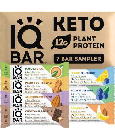 IQBAR Brain and Body Keto Protein Bars - 7 Sampler Keto Bars - Energy Bars - Low Carb Protein Bars - High Fiber Vegan Bars and Low Sugar Meal Replacement Bars - Vegan Snacks